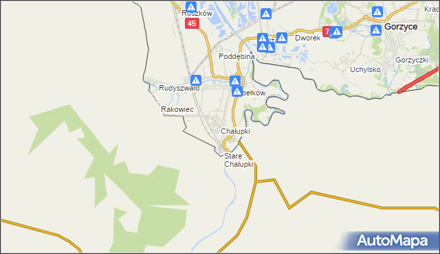 mapa Chałupki gmina Krzyżanowice, Chałupki gmina Krzyżanowice na mapie Targeo