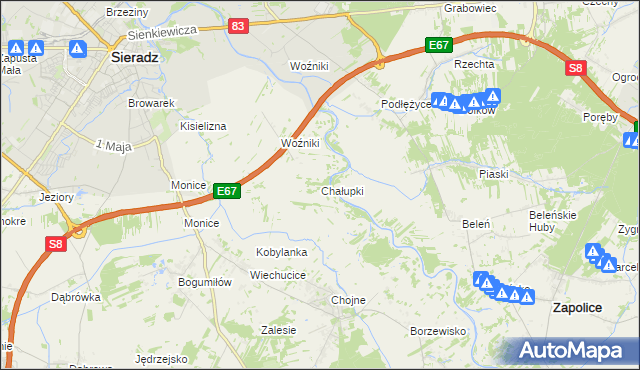 mapa Chałupki gmina Sieradz, Chałupki gmina Sieradz na mapie Targeo