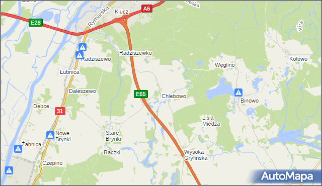 mapa Chlebowo gmina Gryfino, Chlebowo gmina Gryfino na mapie Targeo