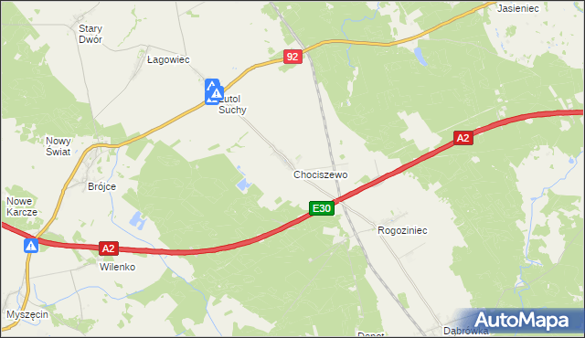 mapa Chociszewo gmina Trzciel, Chociszewo gmina Trzciel na mapie Targeo