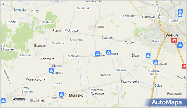 mapa Chotów gmina Mokrsko, Chotów gmina Mokrsko na mapie Targeo