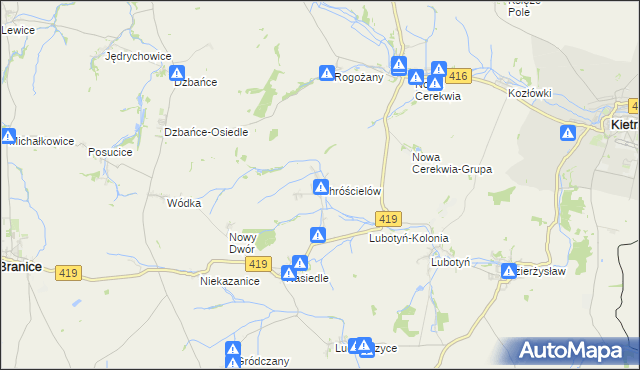 mapa Chróścielów, Chróścielów na mapie Targeo