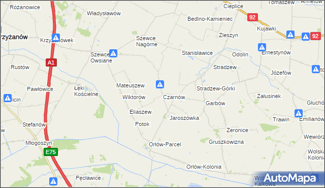 mapa Czarnów gmina Bedlno, Czarnów gmina Bedlno na mapie Targeo