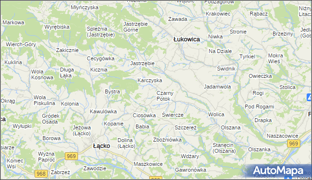 mapa Czarny Potok gmina Łącko, Czarny Potok gmina Łącko na mapie Targeo