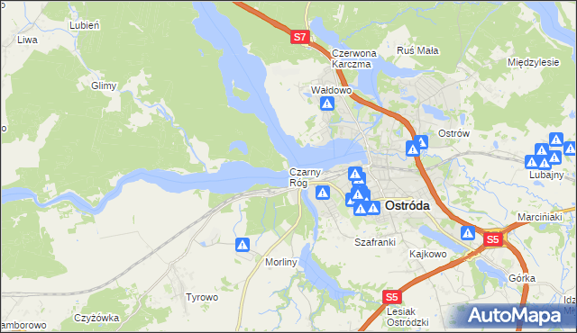 mapa Czarny Róg gmina Ostróda, Czarny Róg gmina Ostróda na mapie Targeo