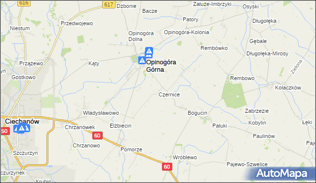 mapa Czernice gmina Opinogóra Górna, Czernice gmina Opinogóra Górna na mapie Targeo