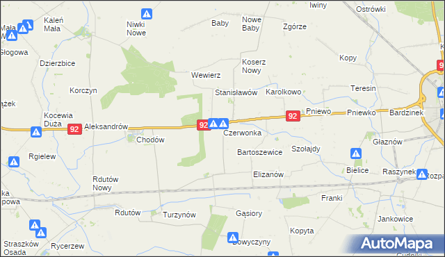 mapa Czerwonka gmina Chodów, Czerwonka gmina Chodów na mapie Targeo