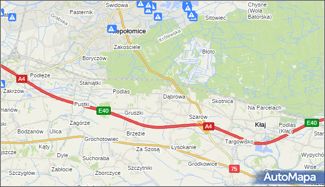 mapa Dąbrowa gmina Kłaj, Dąbrowa gmina Kłaj na mapie Targeo