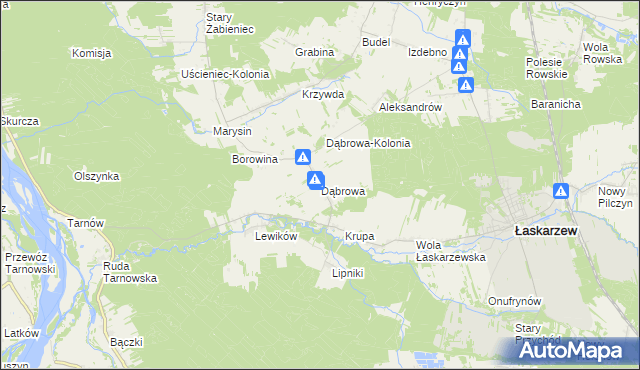 mapa Dąbrowa gmina Łaskarzew, Dąbrowa gmina Łaskarzew na mapie Targeo