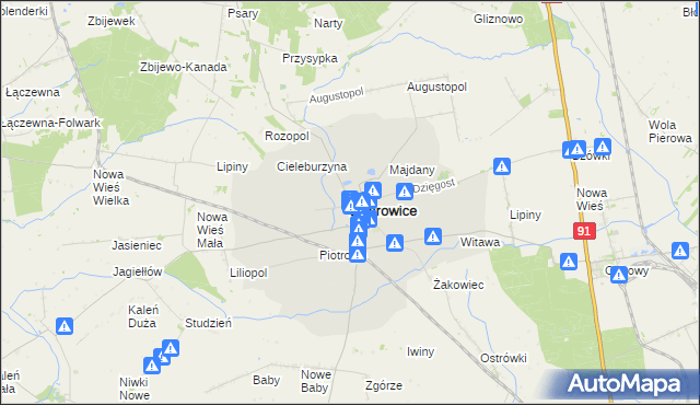 mapa Dąbrowice powiat kutnowski, Dąbrowice powiat kutnowski na mapie Targeo