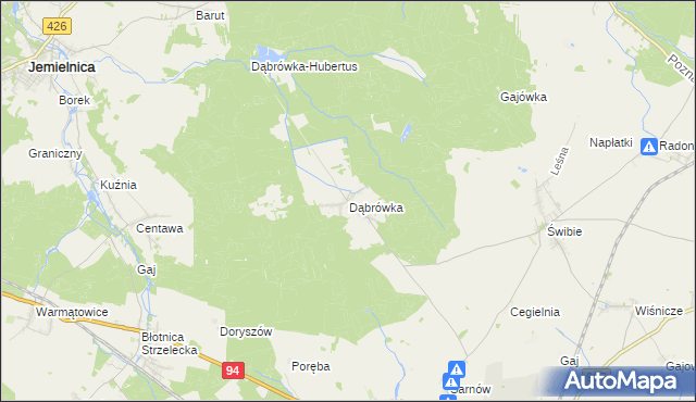 mapa Dąbrówka gmina Wielowieś, Dąbrówka gmina Wielowieś na mapie Targeo