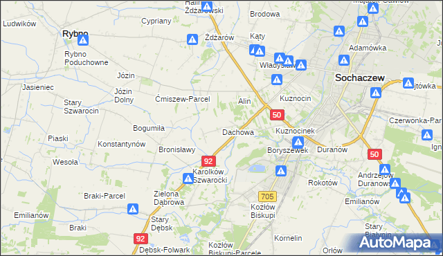 mapa Dachowa gmina Sochaczew, Dachowa gmina Sochaczew na mapie Targeo