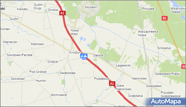 mapa Dębice gmina Włocławek, Dębice gmina Włocławek na mapie Targeo