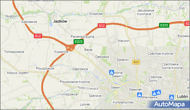 mapa Dębówka gmina Jastków, Dębówka gmina Jastków na mapie Targeo
