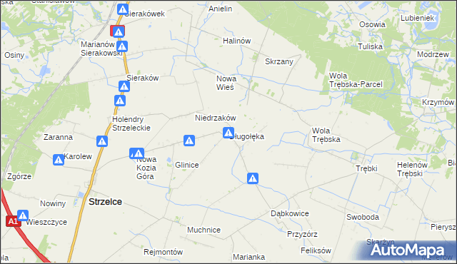 mapa Długołęka gmina Strzelce, Długołęka gmina Strzelce na mapie Targeo