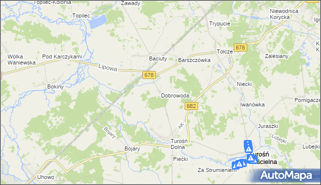 mapa Dobrowoda gmina Turośń Kościelna, Dobrowoda gmina Turośń Kościelna na mapie Targeo