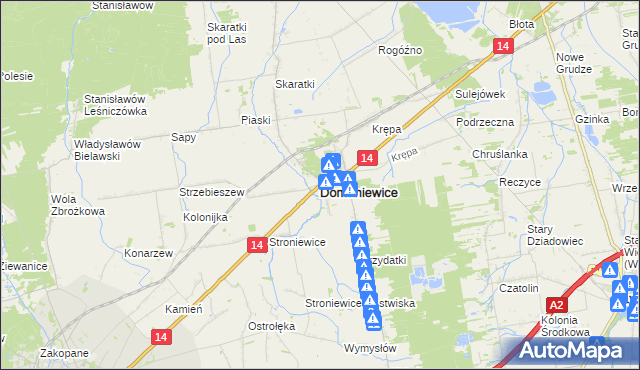mapa Domaniewice powiat łowicki, Domaniewice powiat łowicki na mapie Targeo