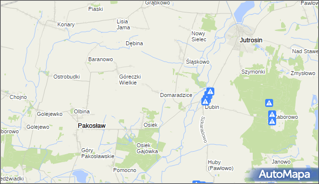 mapa Domaradzice gmina Jutrosin, Domaradzice gmina Jutrosin na mapie Targeo