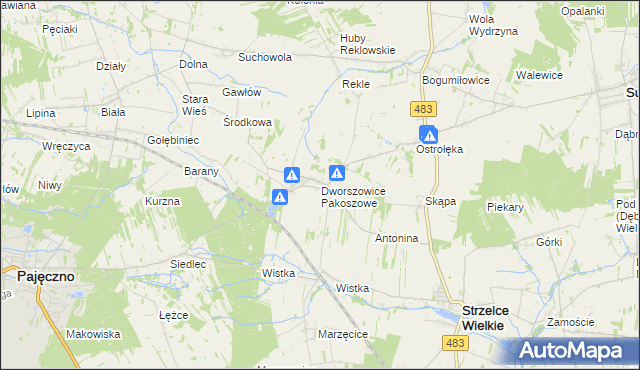 mapa Dworszowice Pakoszowe, Dworszowice Pakoszowe na mapie Targeo