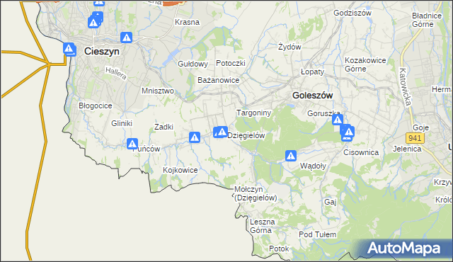 mapa Dzięgielów, Dzięgielów na mapie Targeo