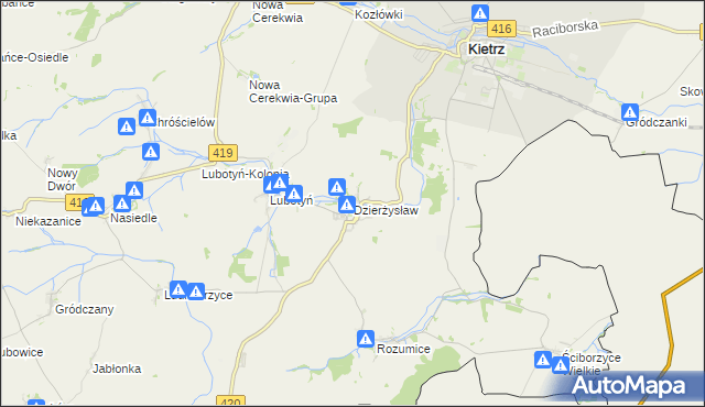mapa Dzierżysław gmina Kietrz, Dzierżysław gmina Kietrz na mapie Targeo