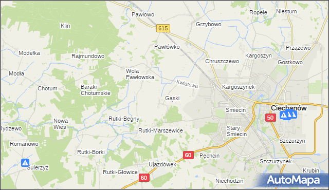 mapa Gąski gmina Ciechanów, Gąski gmina Ciechanów na mapie Targeo