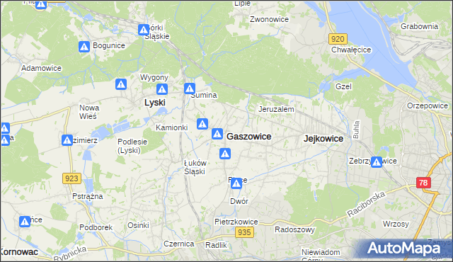 mapa Gaszowice powiat rybnicki, Gaszowice powiat rybnicki na mapie Targeo