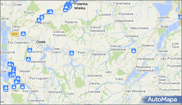 mapa Głębowice gmina Osiek, Głębowice gmina Osiek na mapie Targeo