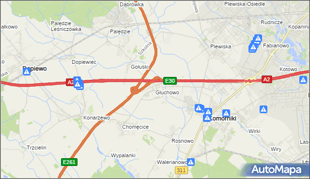 mapa Głuchowo gmina Komorniki, Głuchowo gmina Komorniki na mapie Targeo