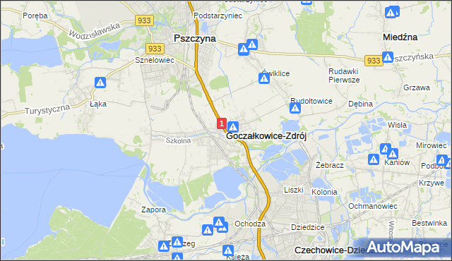 mapa Goczałkowice-Zdrój, Goczałkowice-Zdrój na mapie Targeo