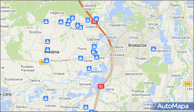 mapa Góra gmina Miedźna, Góra gmina Miedźna na mapie Targeo