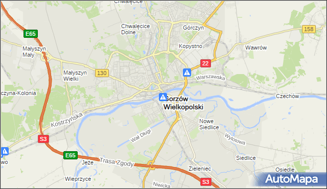 mapa Gorzów Wielkopolski, Gorzów Wielkopolski na mapie Targeo