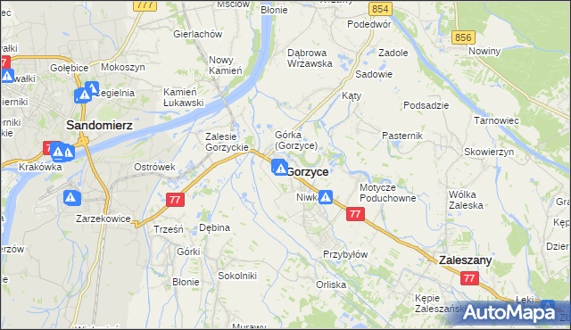 mapa Gorzyce powiat tarnobrzeski, Gorzyce powiat tarnobrzeski na mapie Targeo