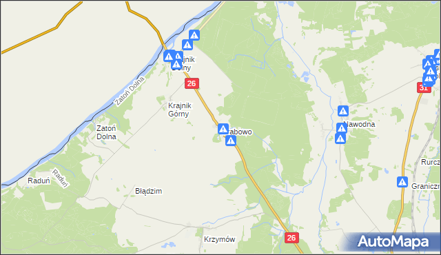 mapa Grabowo gmina Chojna, Grabowo gmina Chojna na mapie Targeo