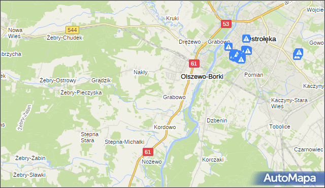 mapa Grabowo gmina Olszewo-Borki, Grabowo gmina Olszewo-Borki na mapie Targeo
