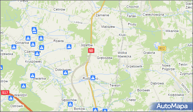 mapa Grębiszew, Grębiszew na mapie Targeo