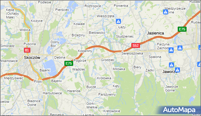 mapa Grodziec gmina Jasienica, Grodziec gmina Jasienica na mapie Targeo