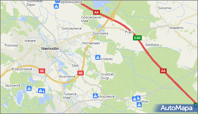 mapa Grodziec gmina Niemodlin, Grodziec gmina Niemodlin na mapie Targeo