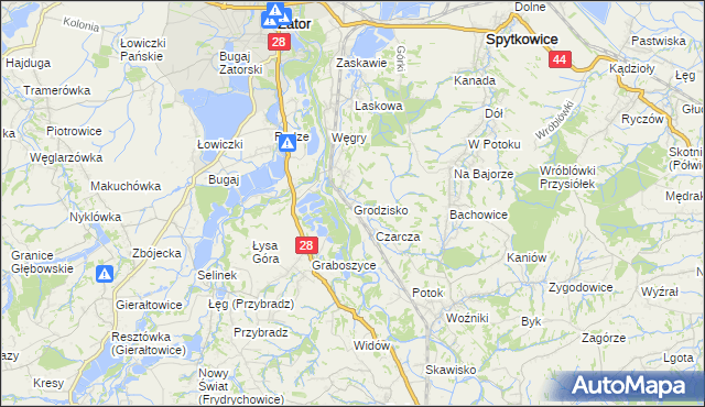mapa Grodzisko gmina Zator, Grodzisko gmina Zator na mapie Targeo