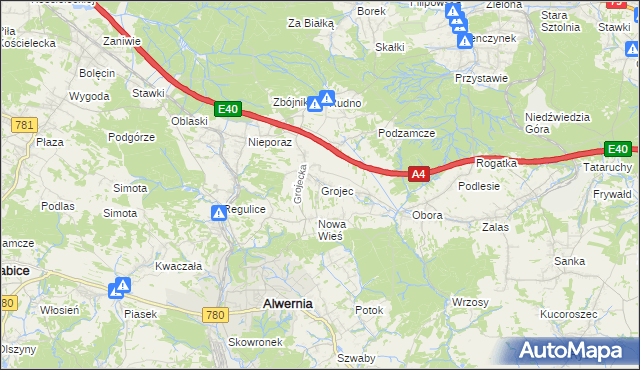 mapa Grojec gmina Alwernia, Grojec gmina Alwernia na mapie Targeo