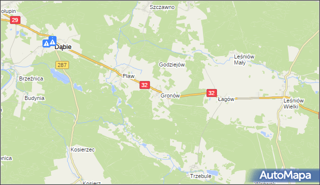 mapa Gronów gmina Dąbie, Gronów gmina Dąbie na mapie Targeo