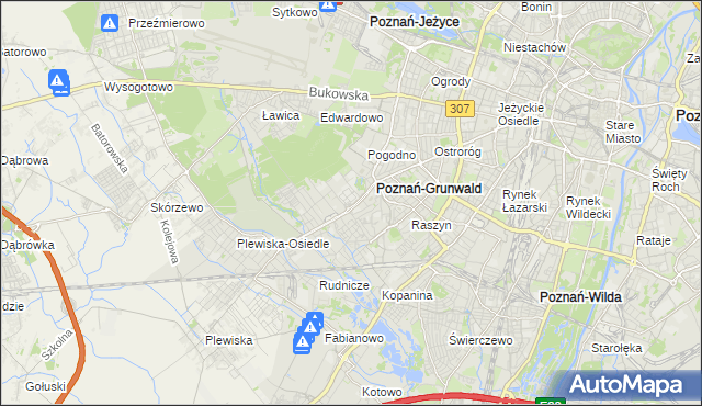 mapa Grunwald gmina Poznań, Grunwald gmina Poznań na mapie Targeo