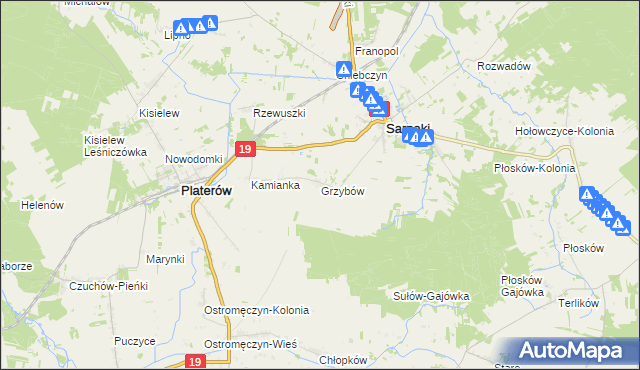 mapa Grzybów gmina Sarnaki, Grzybów gmina Sarnaki na mapie Targeo