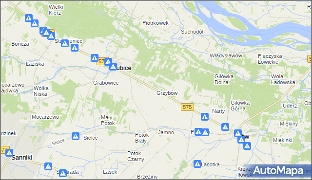 mapa Grzybów gmina Słubice, Grzybów gmina Słubice na mapie Targeo