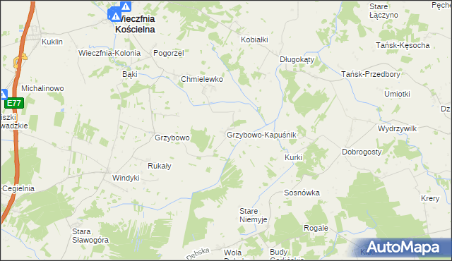 mapa Grzybowo-Kapuśnik, Grzybowo-Kapuśnik na mapie Targeo