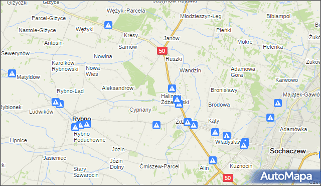 mapa Halinów Żdżarowski, Halinów Żdżarowski na mapie Targeo