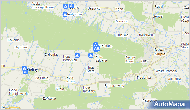 mapa Huta Szklana gmina Bieliny, Huta Szklana gmina Bieliny na mapie Targeo