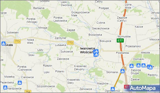 mapa Iwanowice Włościańskie, Iwanowice Włościańskie na mapie Targeo