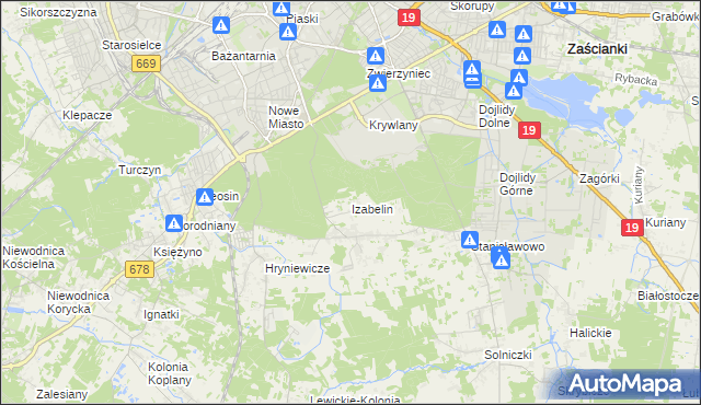 mapa Izabelin gmina Juchnowiec Kościelny, Izabelin gmina Juchnowiec Kościelny na mapie Targeo
