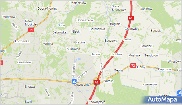 mapa Janów gmina Nowosolna, Janów gmina Nowosolna na mapie Targeo